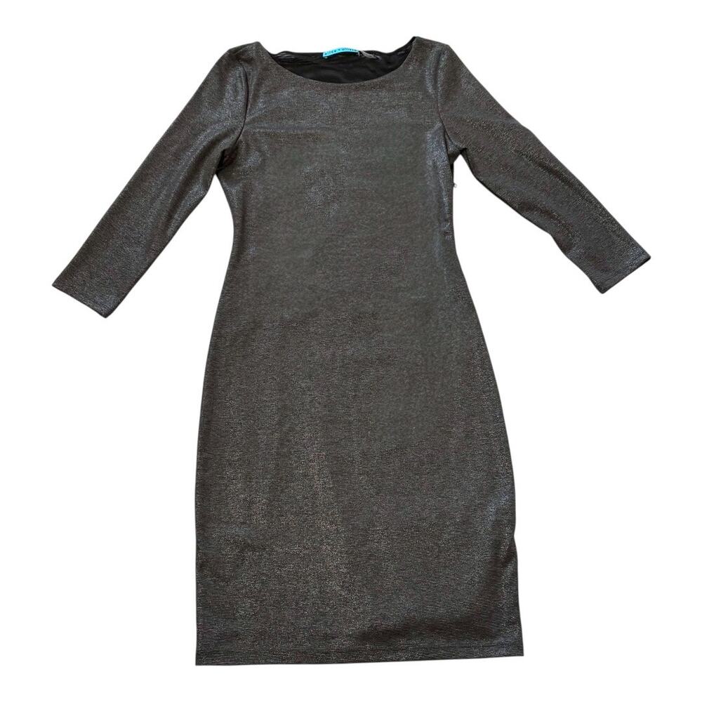 Alice & Olivia Cocktail Dress - Gray Silver Shimmer - Sheer Back - Sz 8
